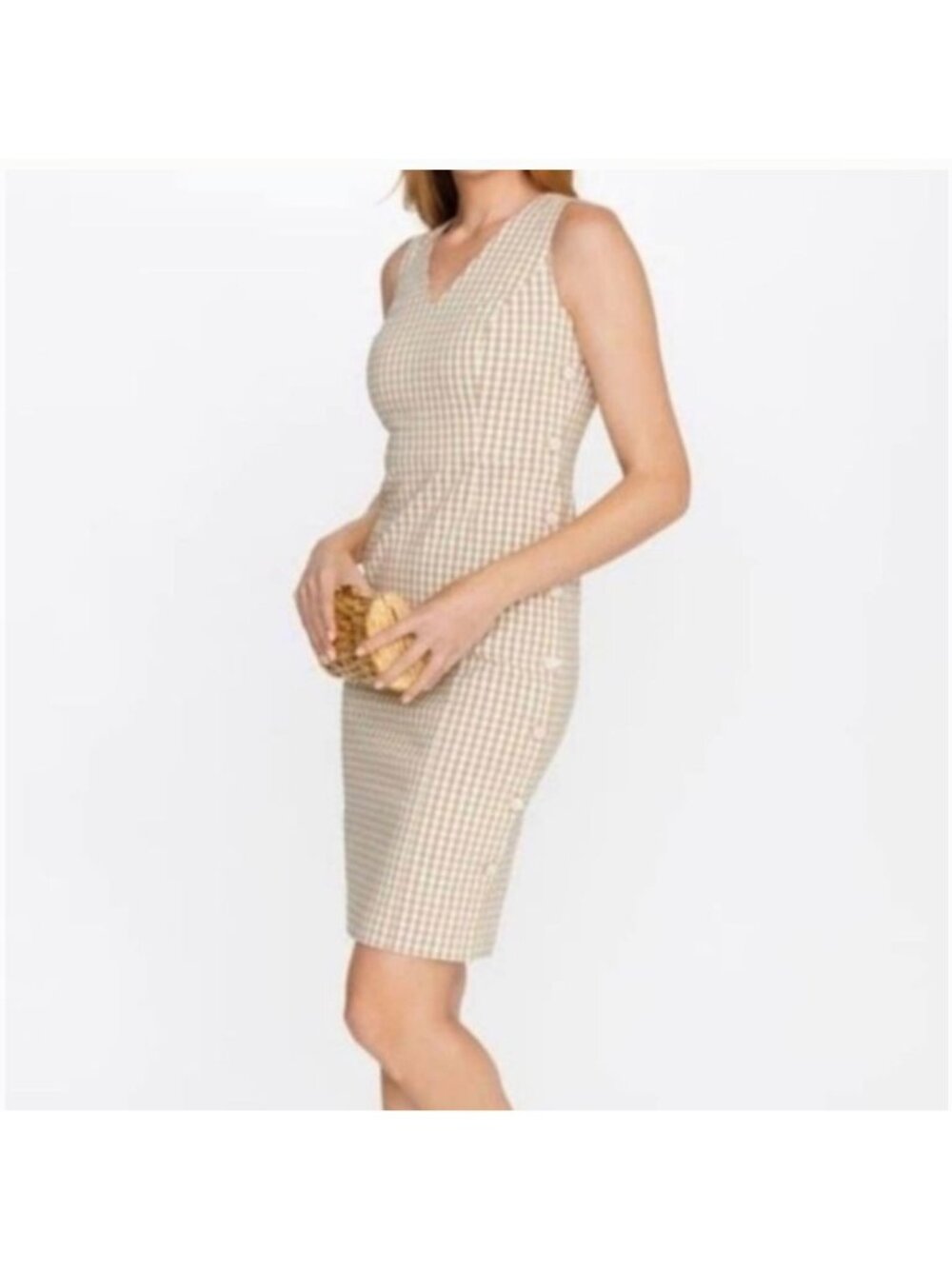 New J. McLaughlin Women's Cuban Sand/White Paulson Gingham Sleeveless Dress 10
